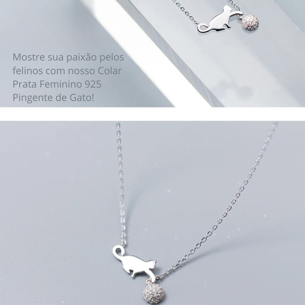 Colar Prata Feminino 925 Pingente de Gato 02